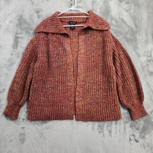 Lorena Rose Cardigan Sweater Womens 0X Orange Chunky Knit Collared Open Front